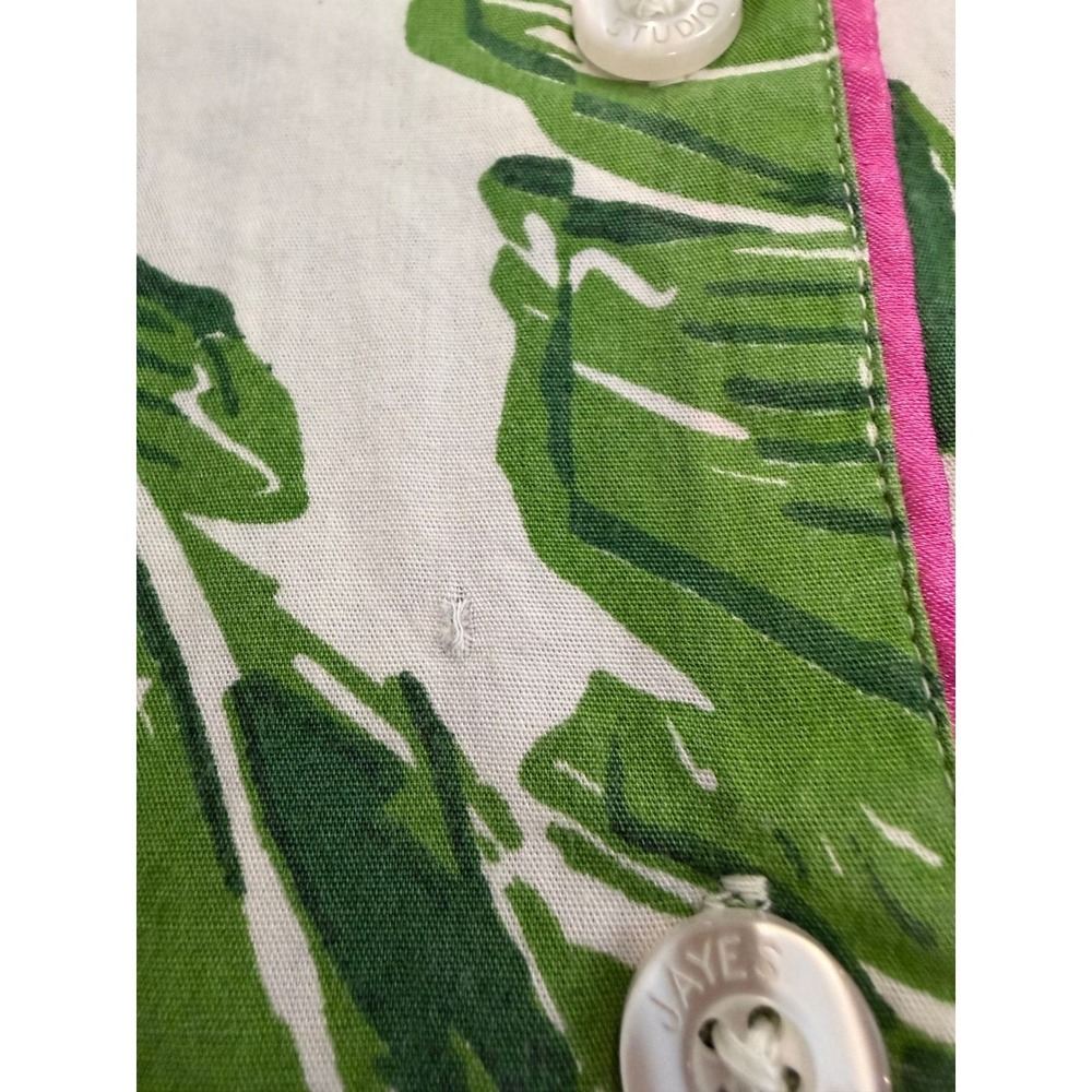 Jayes Studio Banana Leaf Print Sleep Shirt Green White Pink Piping XXS 00-0 - Picture 8 of 8